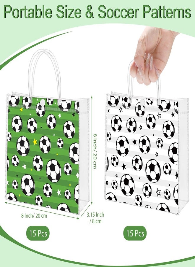 MIMIND 30 Pieces Soccer Clear PVC Gift Bags with Handles 8 x 8 x 3.15 Inch Soccer Theme Goodie Bags Sport Themed Favor Treat Bag for Sports Team Birthday Holiday Party Supplies - Image 2